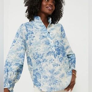 Tuckernuck Blue and Cream Floral Blouse